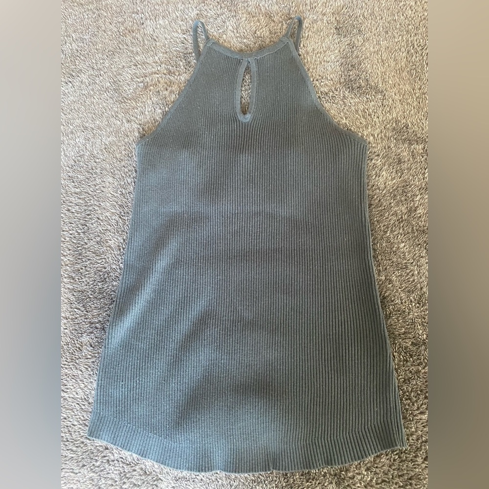 ribbed knit halter top with keyhole slate Size L, tags still attached.